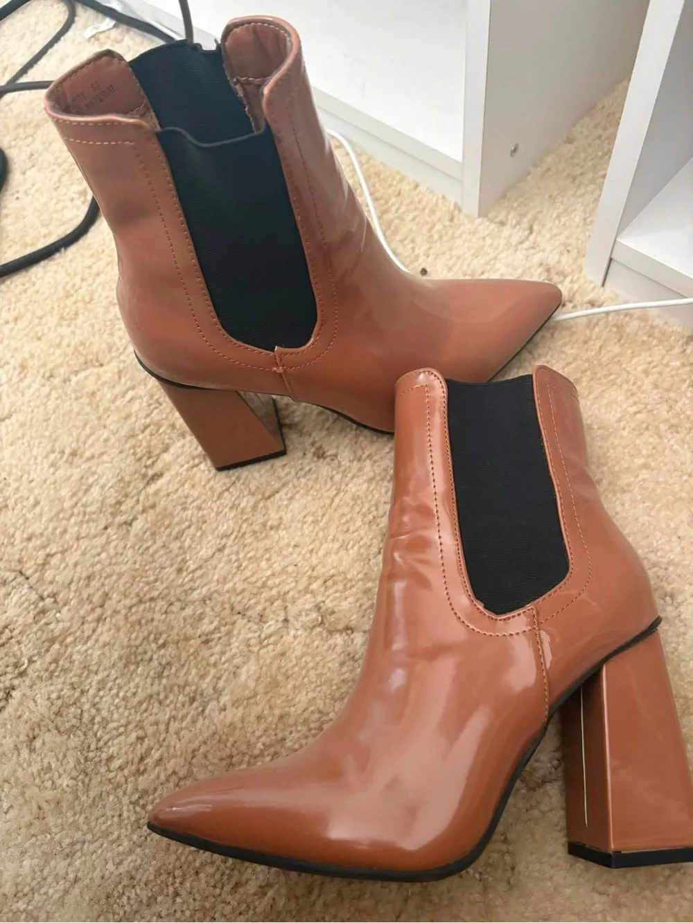 Women's Tan Pointed Toe Block Heel Chelsea Ankle Boots
